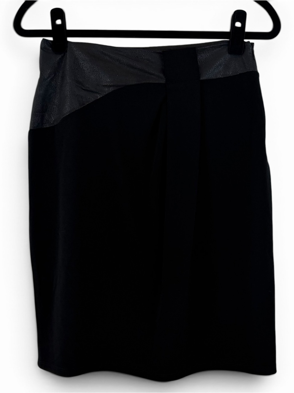 Catherine Malandrino Black Pencil Skirt with Faux Leather Waist Detail | Size 6